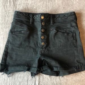 Black denim high rise shorts